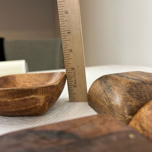 Vintage Antique 8 Piece Teak Wood Primordial Bowl and Spoon Sauce Serve Set - Picture 8 of 13
